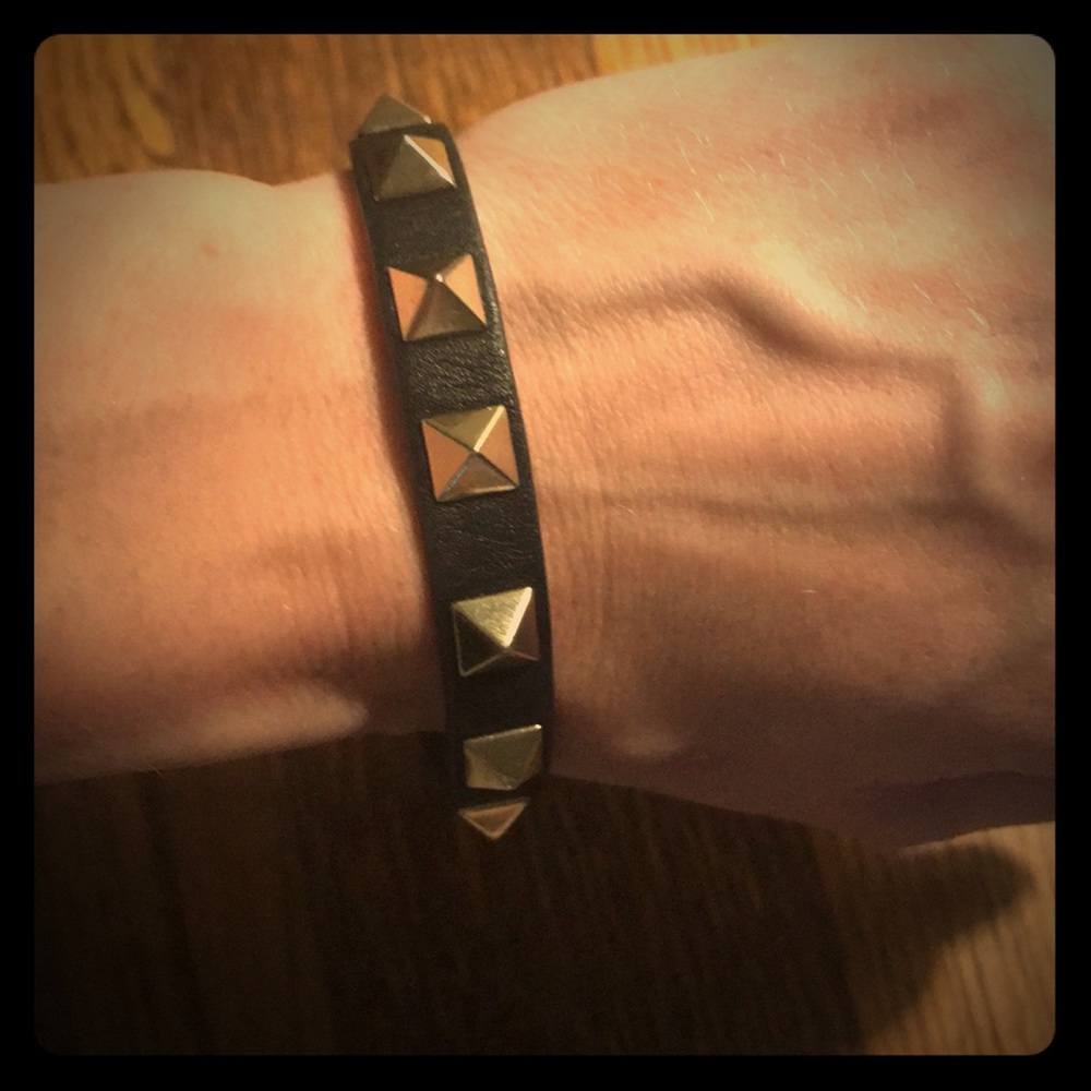Valentino Black Leather Bracelet with Gold studs